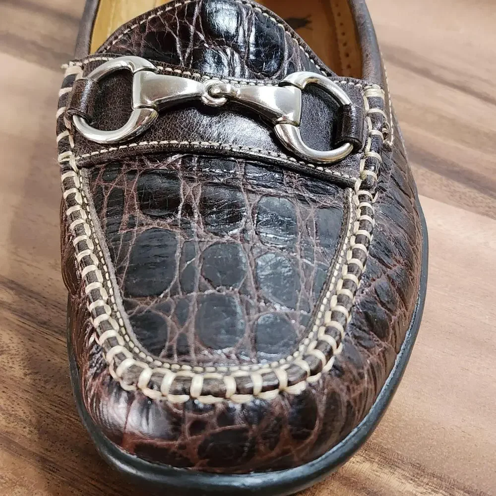 Martin Dingman Shoes Mens Size 8.5 M Brown Leather Bit Loafer Croc Driving Moc
